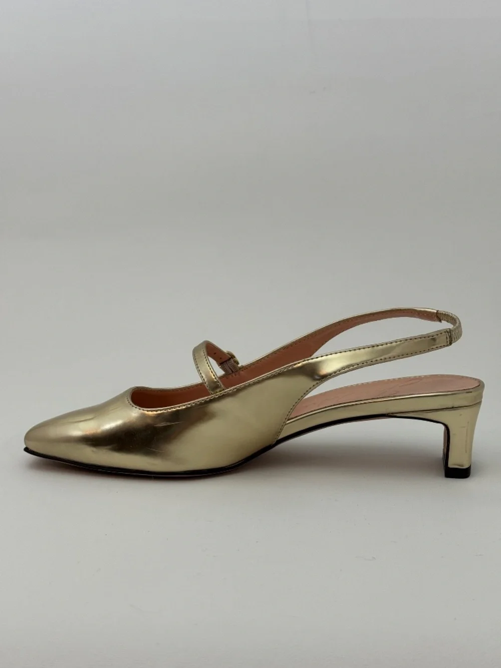 Gold Slingback Low Block Heel Mary Jane for Women